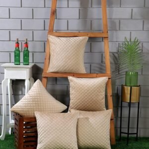 Nendle Luxurious Soft Velvet Solid Color Quilted Cushion Covers 16 Inch X 16 Inch Set Of 5 (Beige, 40 * 40 Cm), 210 TC